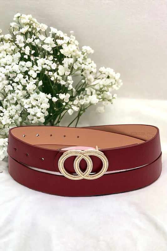 Infinity Pave Stone Buckle Faux Leather Belt