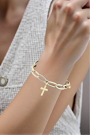 CROSS CHARM PAPER CLIP CHAIN BRACELET