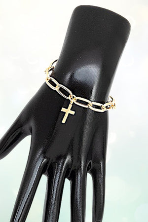 CROSS CHARM PAPER CLIP CHAIN BRACELET