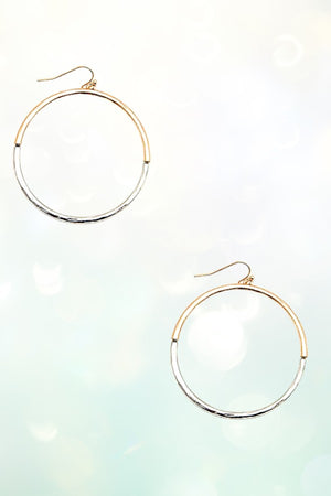 TWO TONE HAMMERED CIRCLE DANGLE EARRING