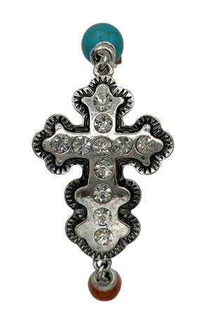Gemstone Pave Cross Detail Bead Bracelet