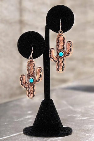 WESTERN ETCHED CACTUS DANGLE EARRING