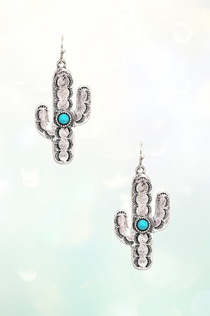 WESTERN ETCHED CACTUS DANGLE EARRING