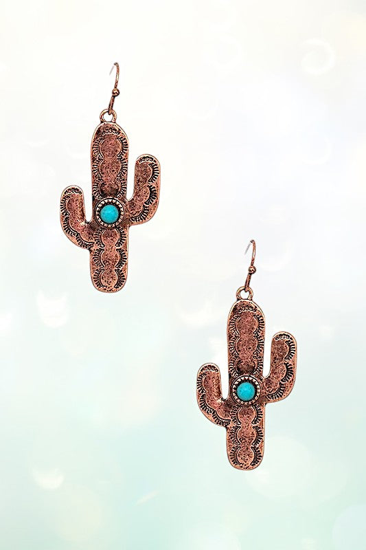 WESTERN ETCHED CACTUS DANGLE EARRING