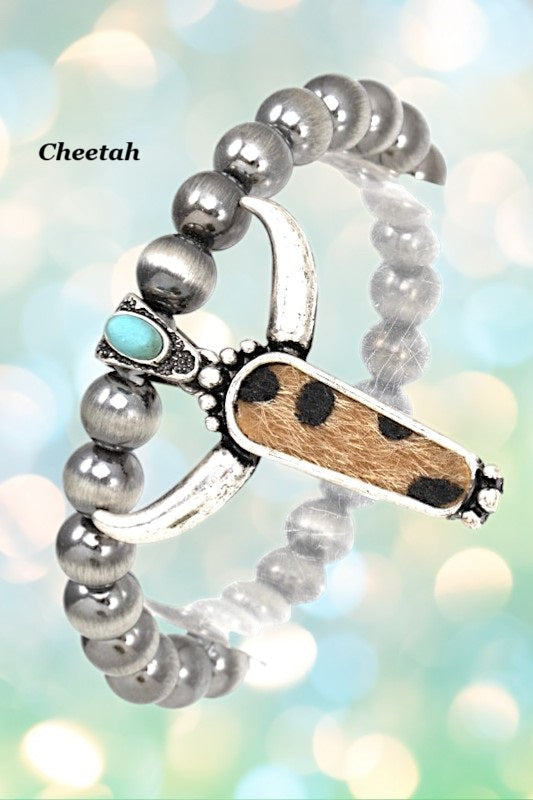 ANIMAL PRINT BULL HEAD BEADED BRACELET