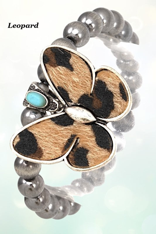 BUTTERFLY ANIMAL PRINT BEAD BRACELET