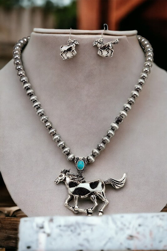Horse Pendant Beaded Necklace Set