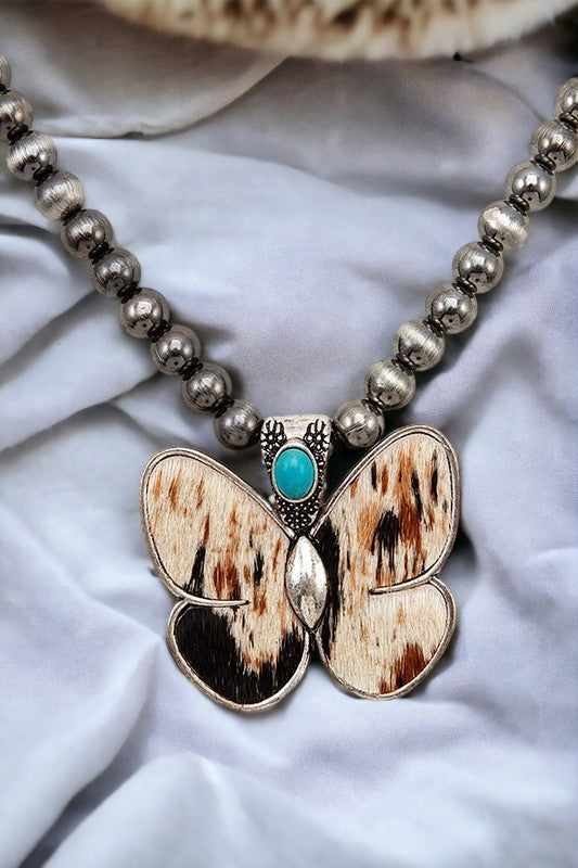 Butterfly Pendant Beaded Necklace Set