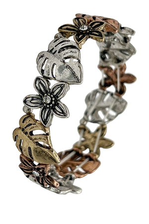 Floral Leaf Gem Stretch Bracelet