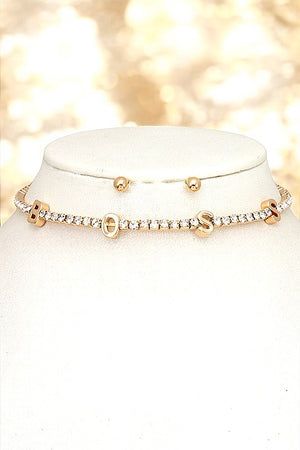 BOSS RHINESTONE PAVE CHOKER NECKLACE SET