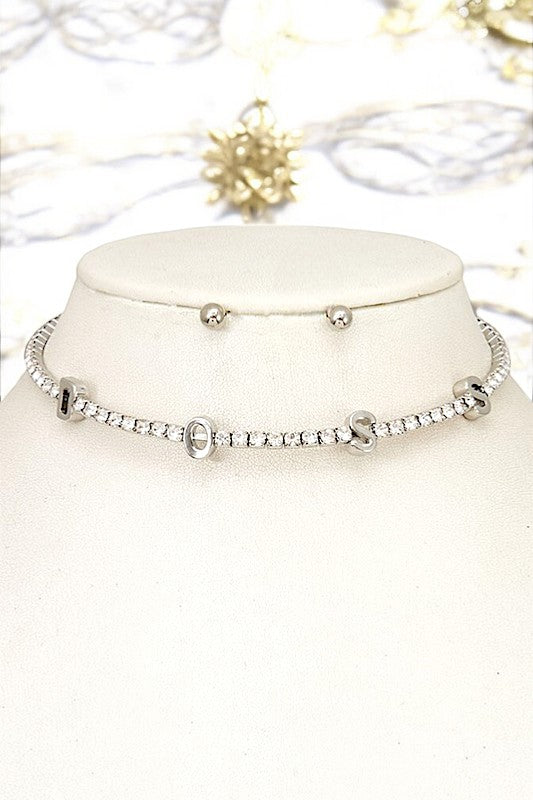 BOSS RHINESTONE PAVE CHOKER NECKLACE SET