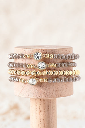 FACETED GLASS BEAD & GEMSTONE STRETCH BRACELET SET