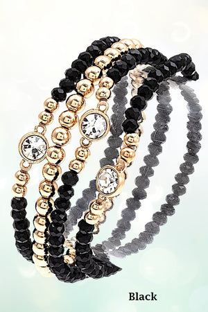 FACETED GLASS BEAD & GEMSTONE STRETCH BRACELET SET