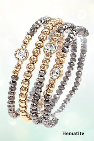 FACETED GLASS BEAD & GEMSTONE STRETCH BRACELET SET