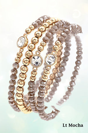 FACETED GLASS BEAD & GEMSTONE STRETCH BRACELET SET