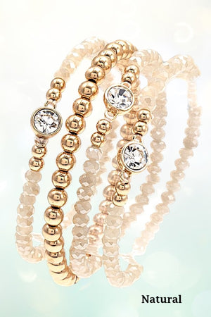FACETED GLASS BEAD & GEMSTONE STRETCH BRACELET SET
