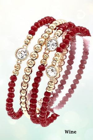 FACETED GLASS BEAD & GEMSTONE STRETCH BRACELET SET
