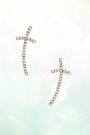 RHINESTONE PAVE CROSS POST EARRING