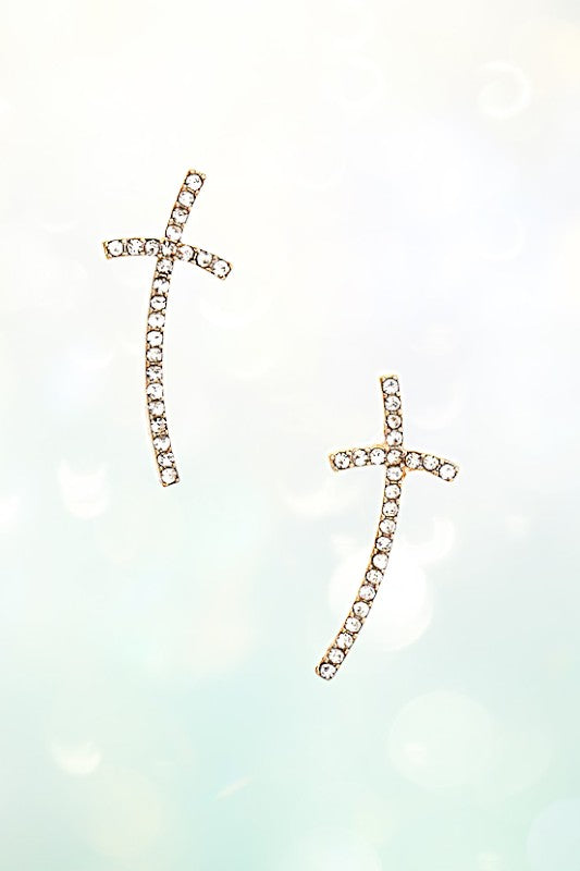 RHINESTONE PAVE CROSS POST EARRING