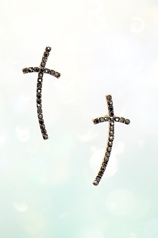 RHINESTONE PAVE CROSS POST EARRING