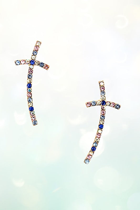 RHINESTONE PAVE CROSS POST EARRING