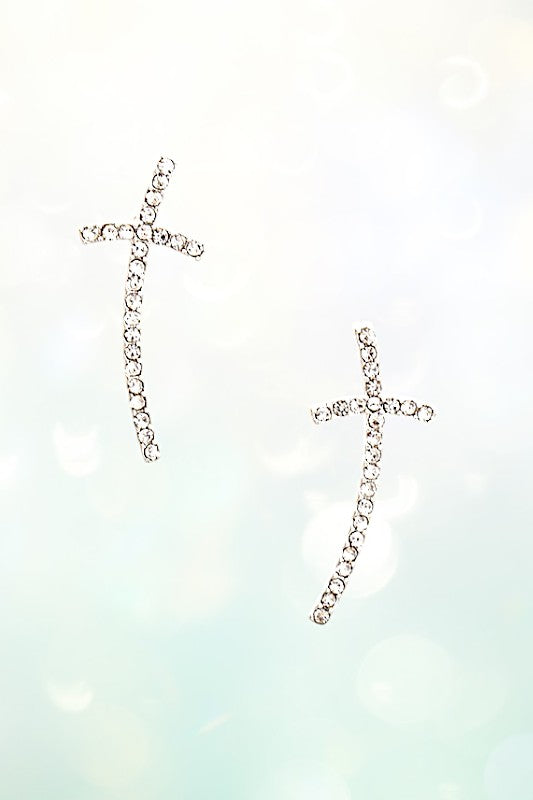 RHINESTONE PAVE CROSS POST EARRING