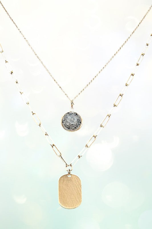 ROUND STONE PENDANT LAYERED NECKLACE SET