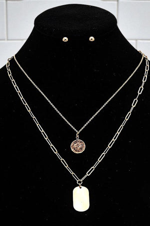 ROUND STONE PENDANT LAYERED NECKLACE SET