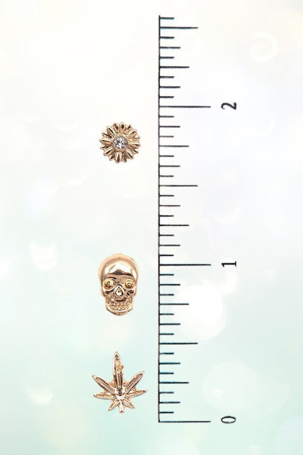 SKULL MIX POST EARRING SET