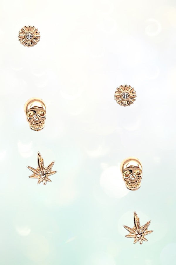 SKULL MIX POST EARRING SET