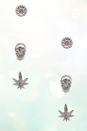 SKULL MIX POST EARRING SET
