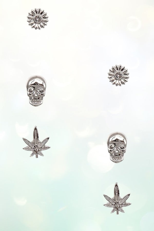 SKULL MIX POST EARRING SET