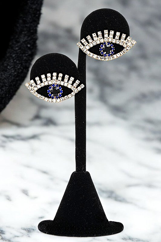 RHINESTONE PAVE EVIL EYE POST EARRING