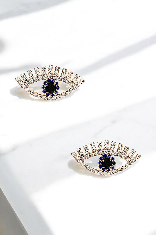 RHINESTONE PAVE EVIL EYE POST EARRING