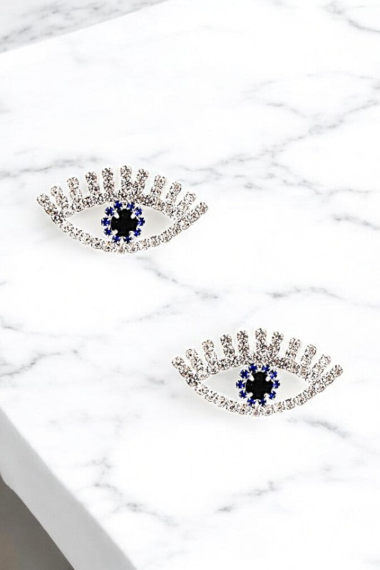 RHINESTONE PAVE EVIL EYE POST EARRING