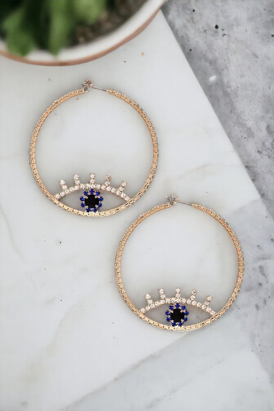 Rhinestone Pave Evil Eye Drop Earring