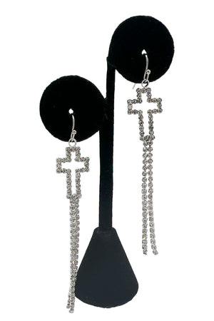 Rhinestone Fringe Cross Dangle Earring