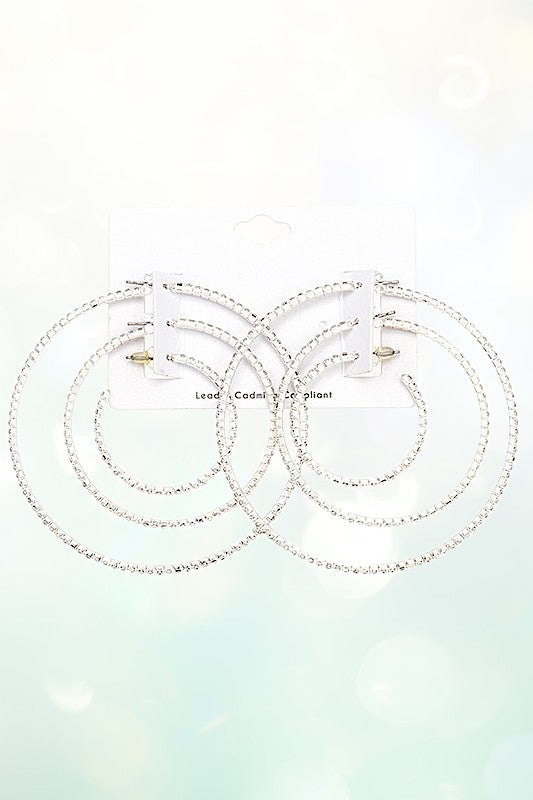 MULTI RHINESTONE PAVE HOOP EARRING SET