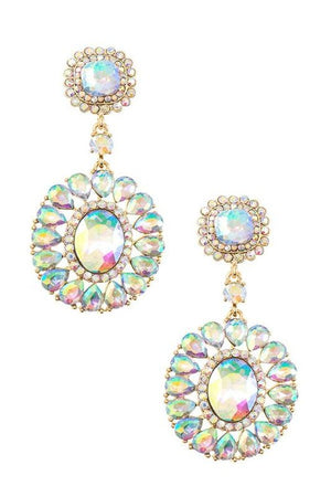 Oval Crystal Gem Drop Earring