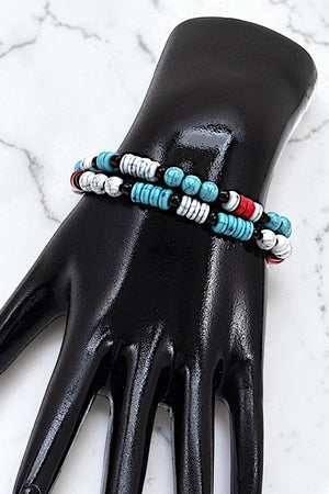 2 STRAND MIX BEADED STRETCH BRACELET SET