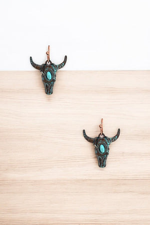 ETCHED BULL DROP EARRING