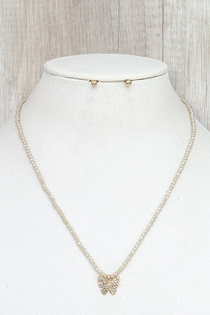 RHINESTONE PAVE BUTTERFLY PENDANT FACETED BEAD NECKLACE SET