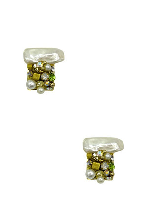Faceted Gem Pearl Accent Post Earring