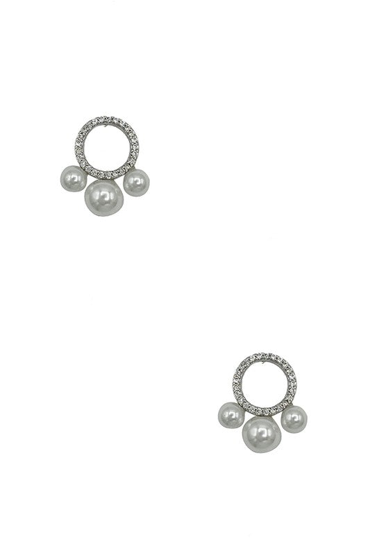 Cubic Zirconia Round Pearl Post Earring