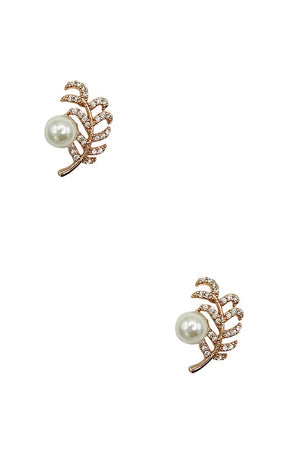 Cubic Zirconia Leaf Pearl Post Earring