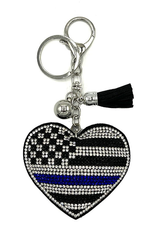 Embellished Rhinestone Heart Flag Pattern Keychain