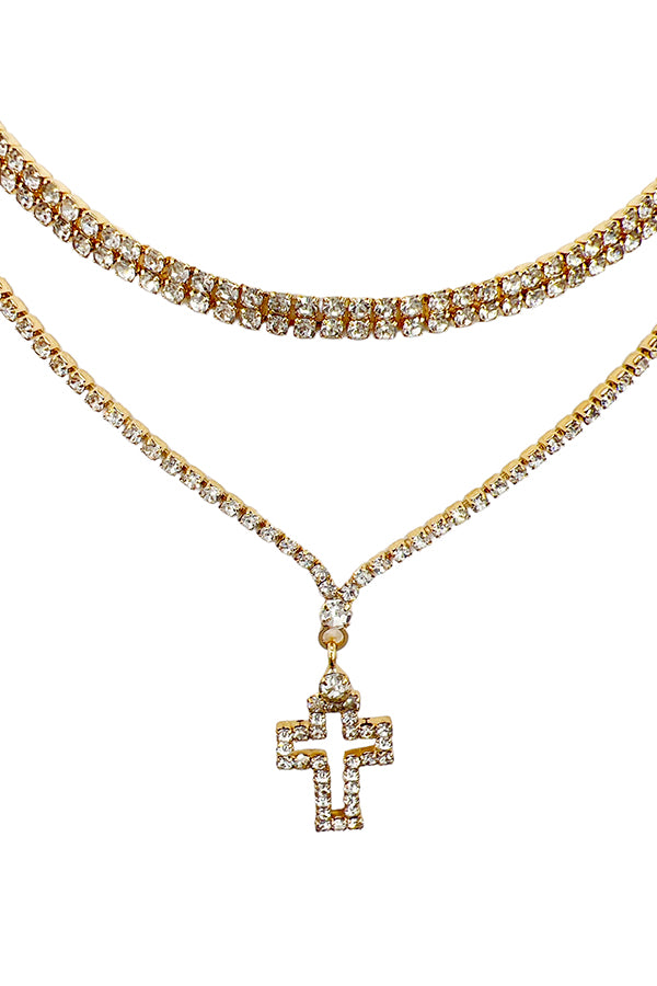 Royal Blue Rhinestone Cross Pendant Short Necklace – Feeling Pretty Sparkly  LLC