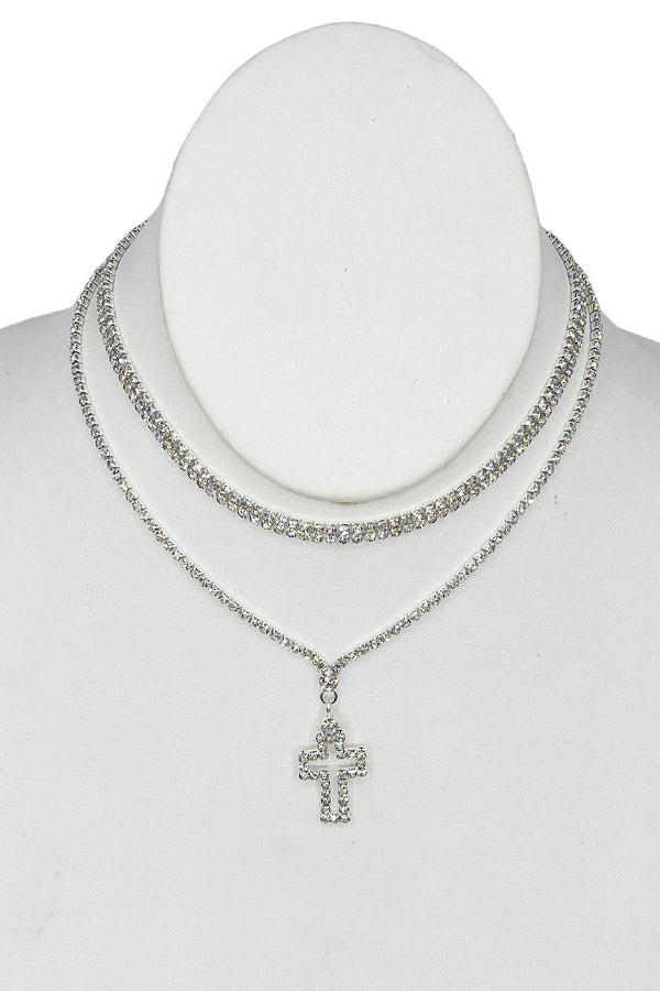 Silver Filigree Rhinestone Cross Necklace, Womens Religious Baptism Necklace  - Etsy