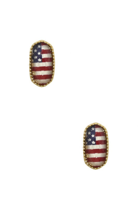 Flag Faceted Oval Post Earring
