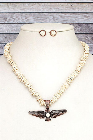 CHIPPED GEM TRIBAL BIRD PENDANT NECKLACE SET